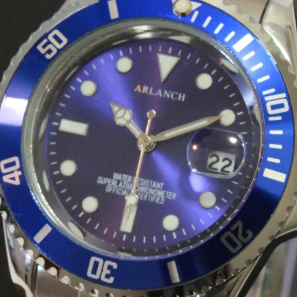 Men's Diver Style Watch Blue Uni-directional Bezel Stainless Bracelet 40mm